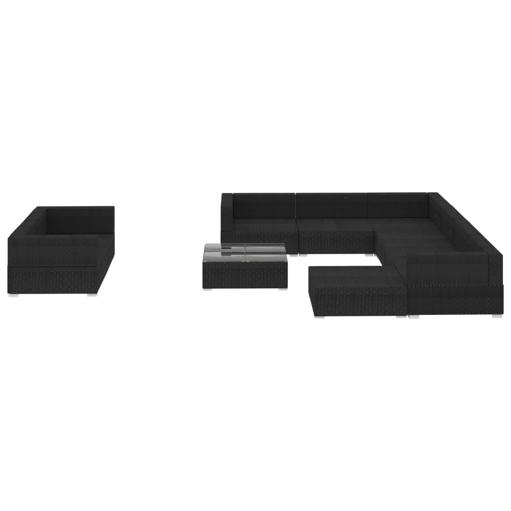 vidaXL 10-tlg. Garten-Lounge-Set mit Auflagen Poly Rattan Schwarz