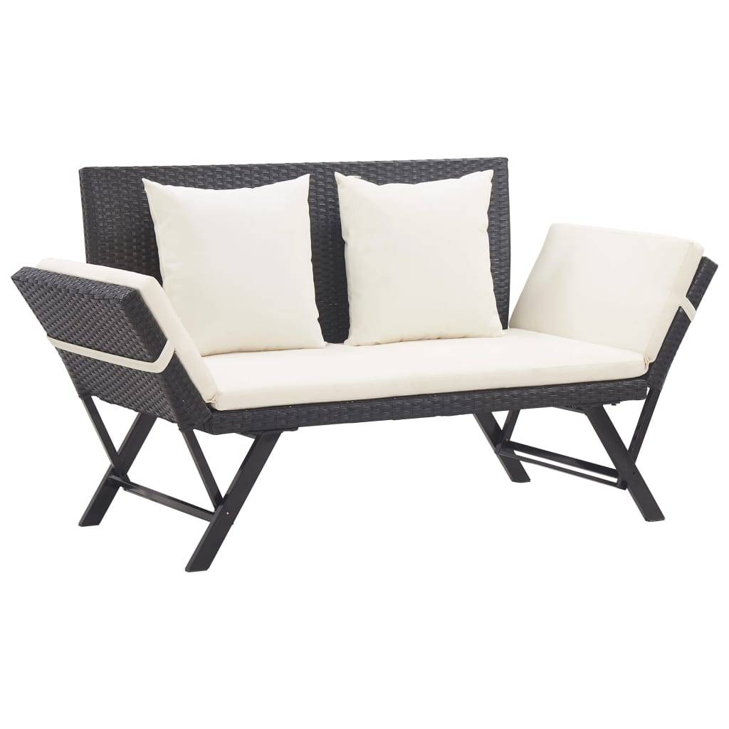vidaXL Gartenbank mit Auflagen 176 cm Schwarz Poly Rattan