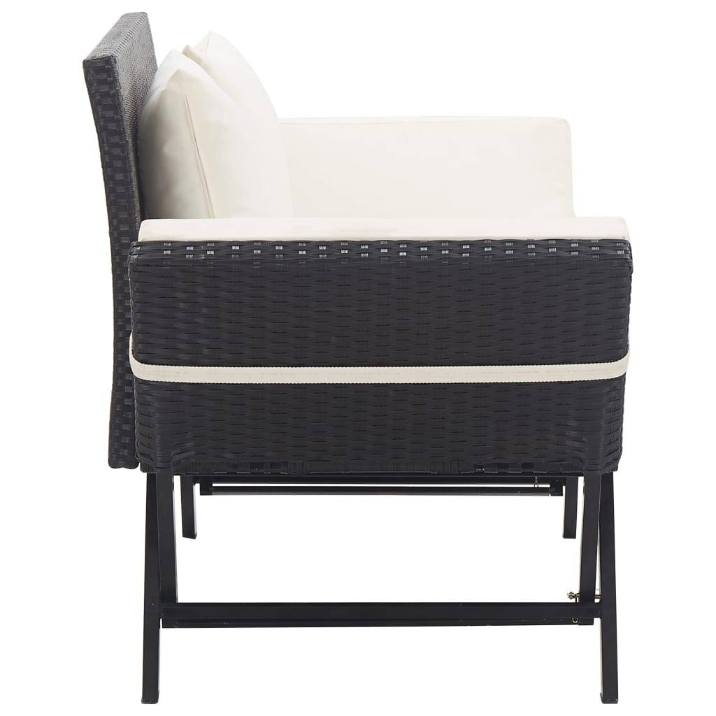 vidaXL Gartenbank mit Auflagen 176 cm Schwarz Poly Rattan