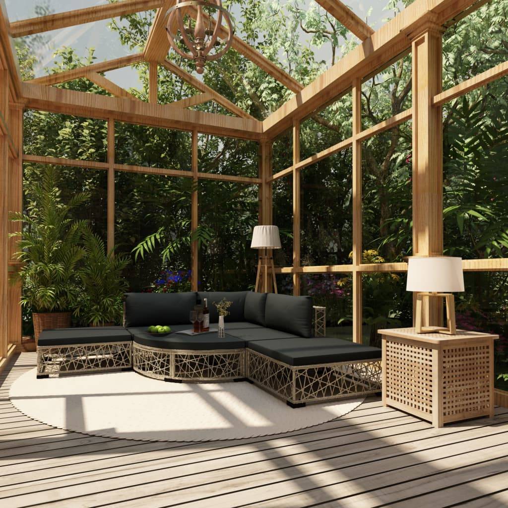 vidaXL 6-tlg. Garten-Lounge-Set mit Kissen Poly Rattan Grau