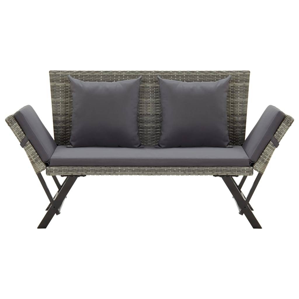 vidaXL Gartenbank mit Auflagen 176 cm Grau Poly Rattan
