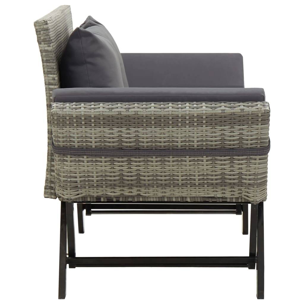 vidaXL Gartenbank mit Auflagen 176 cm Grau Poly Rattan
