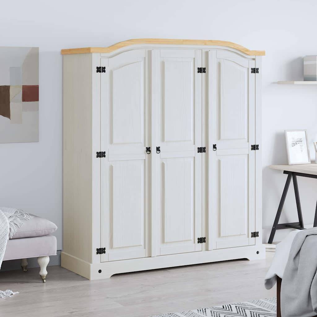vidaXL Kleiderschrank Mexiko-Stil Kiefernholz 3 Türen Weiß