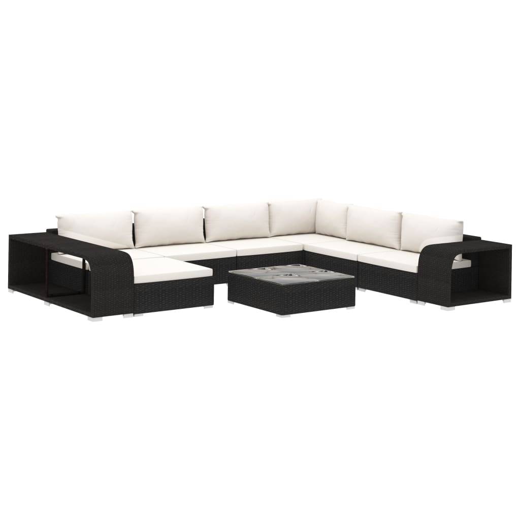 vidaXL 10-tlg. Garten-Lounge-Set mit Auflagen Poly Rattan Schwarz