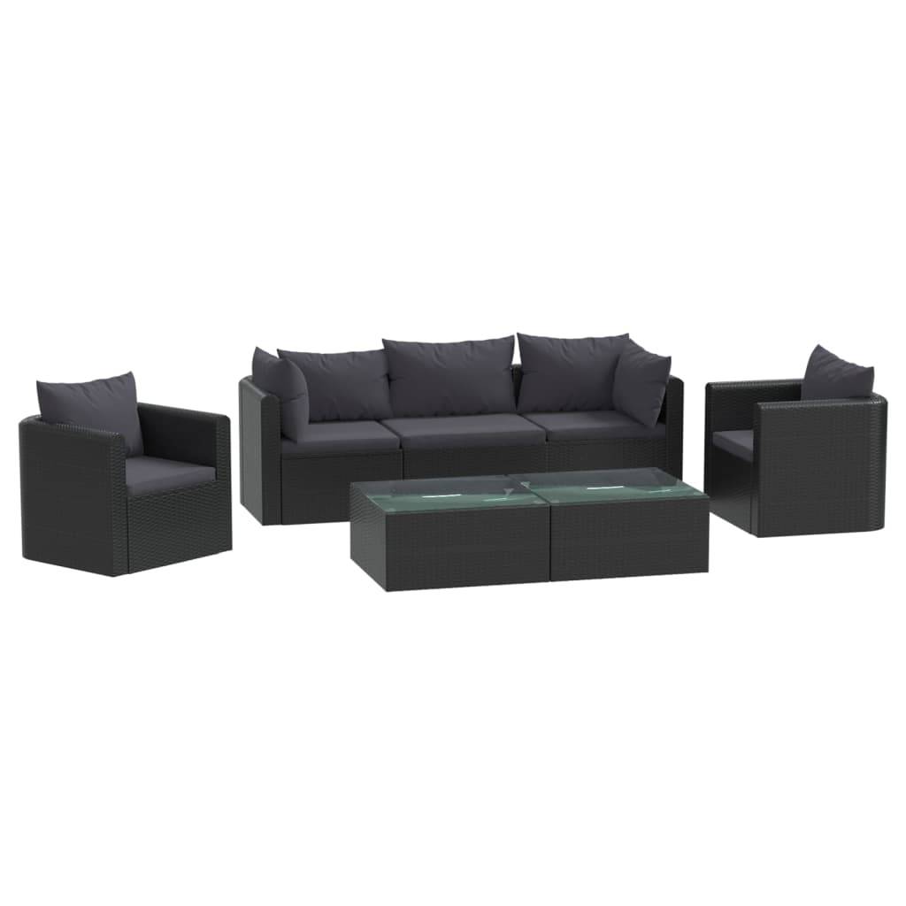 vidaXL 7-tlg. Garten-Lounge-Set mit Auflagen Poly Rattan Schwarz