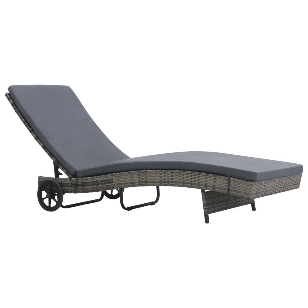 vidaXL Sonnenliege mit Rädern und Auflage Poly-Rattan Anthrazit