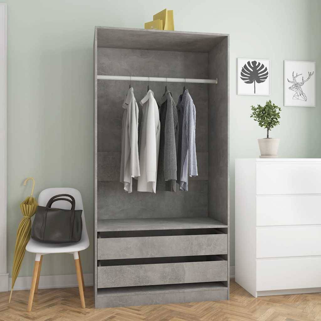 vidaXL Kleiderschrank Betongrau 100x50x200 cm Holzwerkstoff