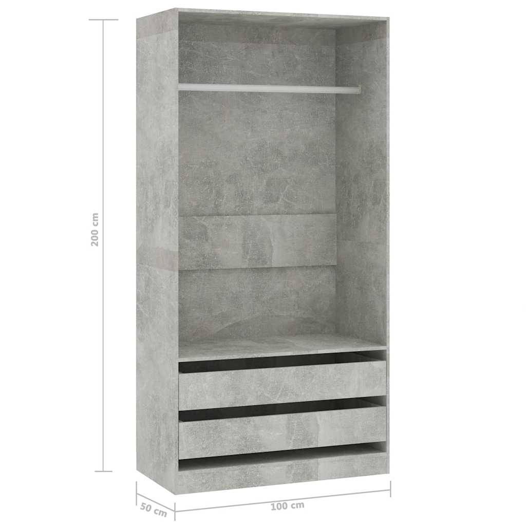 vidaXL Kleiderschrank Betongrau 100x50x200 cm Holzwerkstoff