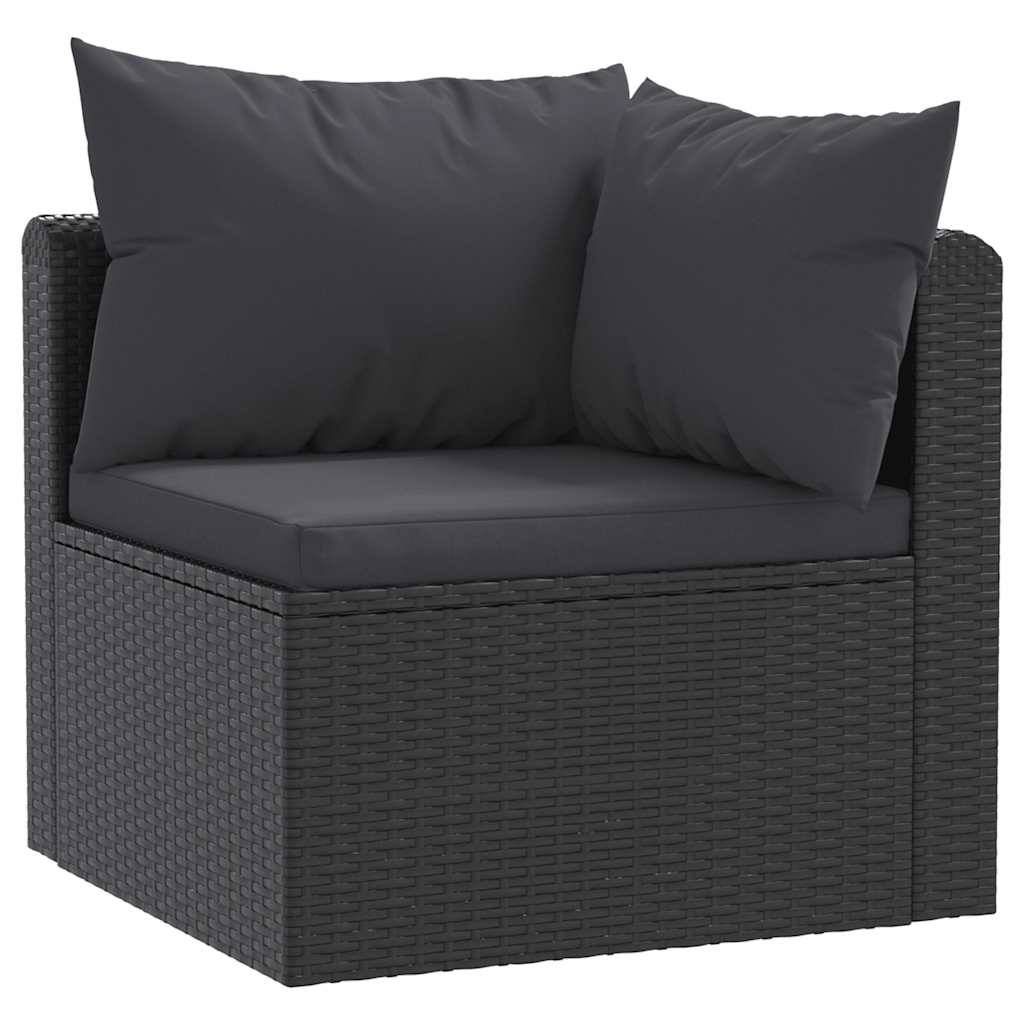 vidaXL 3-tlg. Garten-Sofagarnitur mit Auflagen Poly Rattan Schwarz