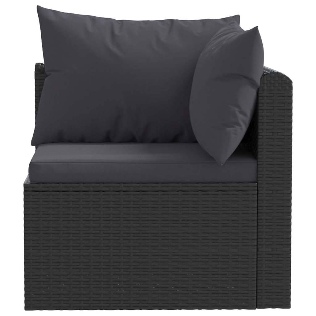 vidaXL 3-tlg. Garten-Sofagarnitur mit Auflagen Poly Rattan Schwarz