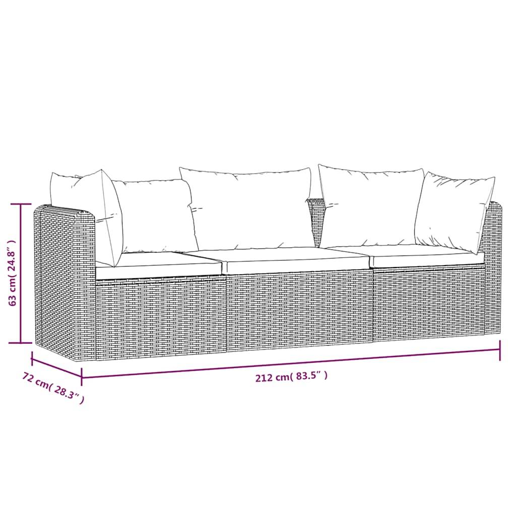 vidaXL 3-tlg. Garten-Sofagarnitur mit Auflagen Poly Rattan Schwarz