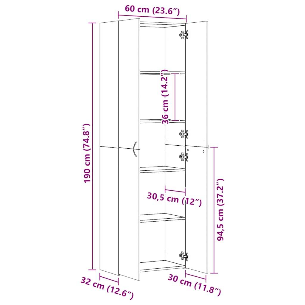 vidaXL Büroschrank Sonoma-Eiche 60x32x190 cm Holzwerkstoff