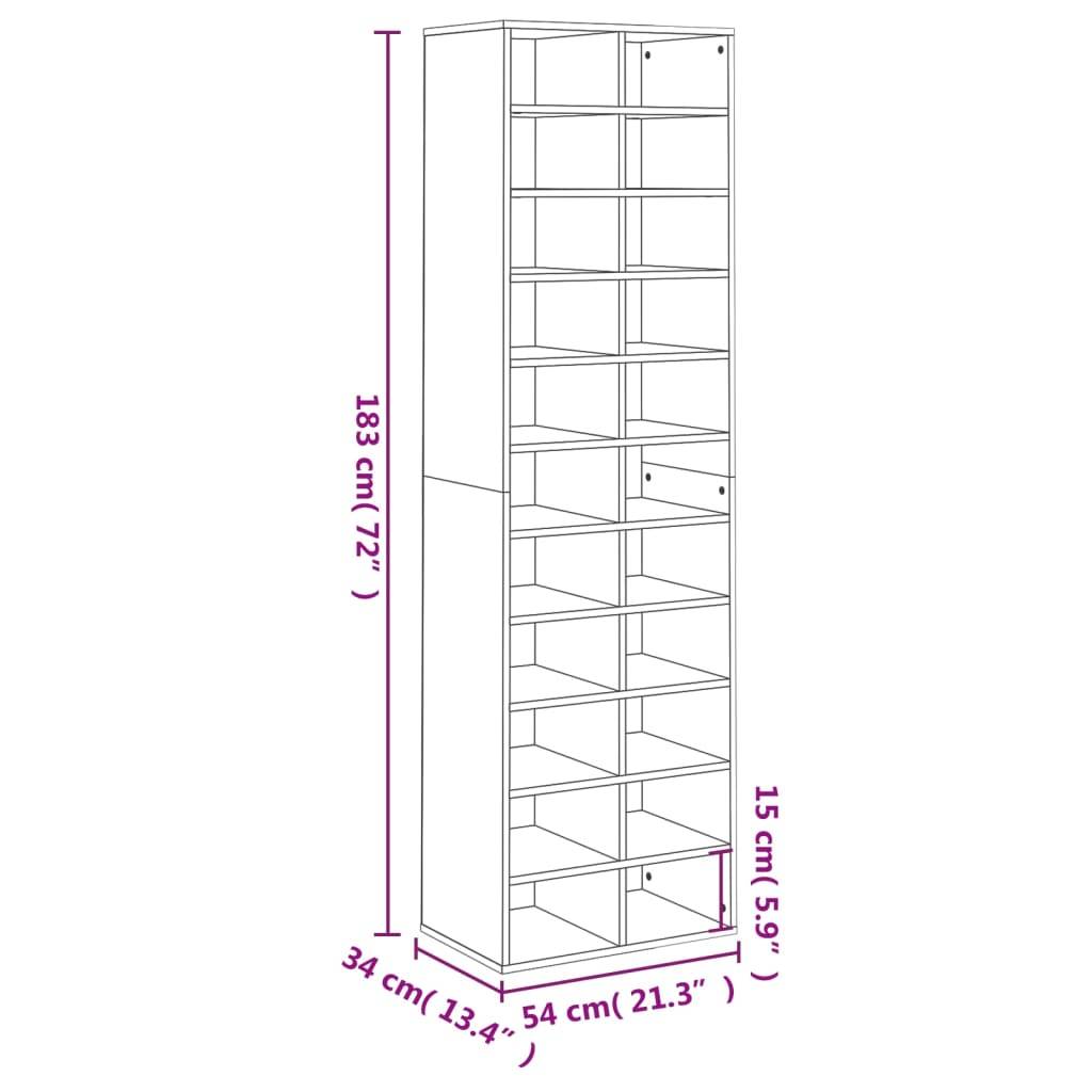 vidaXL Schuhschrank Betongrau 54x34x183 cm Holzwerkstoff