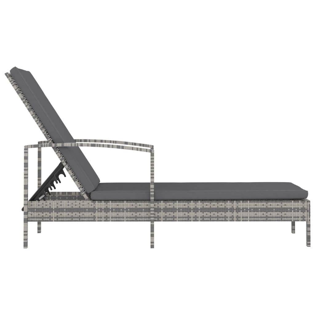 vidaXL Sonnenliege mit Armlehnen Poly Rattan Grau