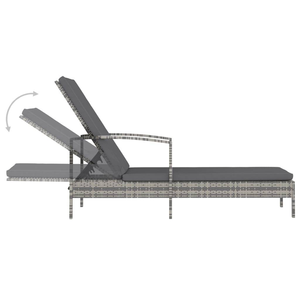 vidaXL Sonnenliege mit Armlehnen Poly Rattan Grau