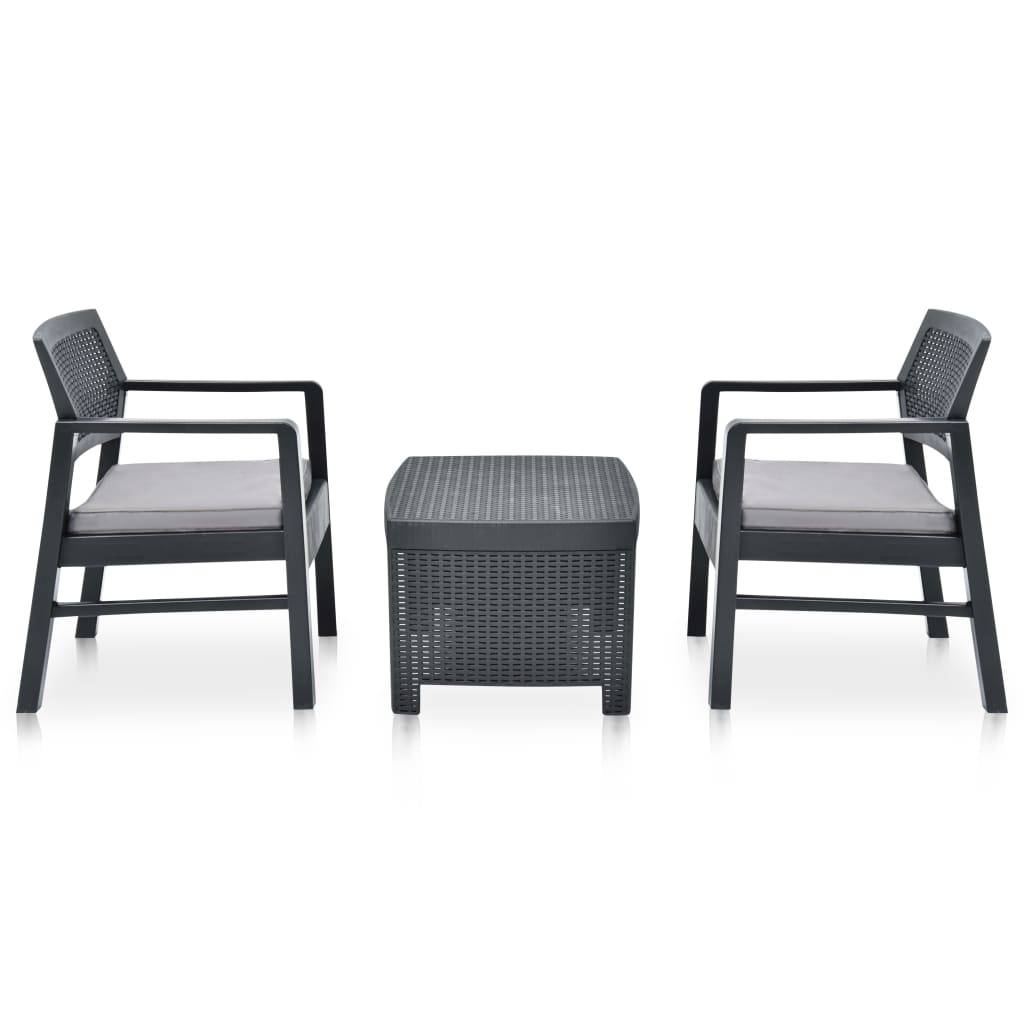 vidaXL 3-tlg. Garten-Lounge-Set Kunststoff Anthrazit