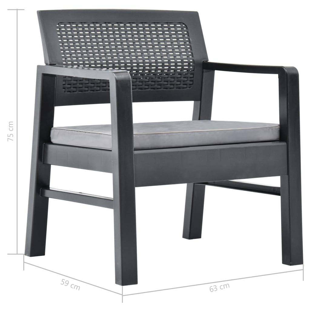 vidaXL 3-tlg. Garten-Lounge-Set Kunststoff Anthrazit