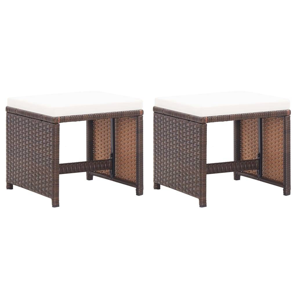 vidaXL Gartenhocker 2 Stk. mit Sitzkissen Poly Rattan Braun