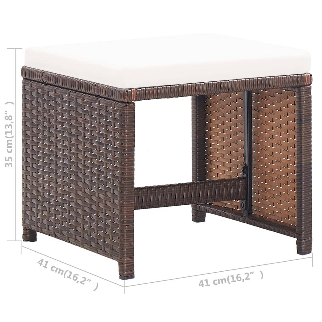 vidaXL Gartenhocker 2 Stk. mit Sitzkissen Poly Rattan Braun