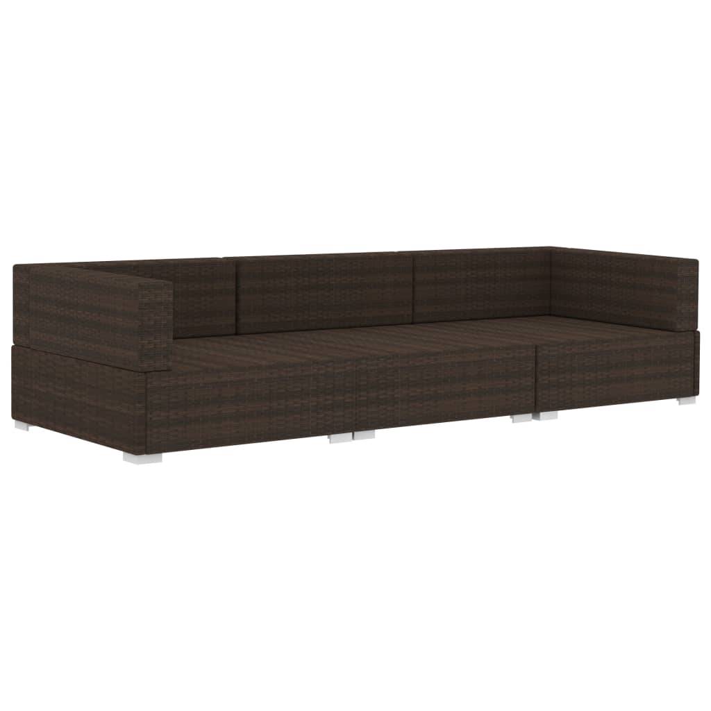 vidaXL 3-tlg. Garten-Sofagarnitur mit Auflagen Poly Rattan Braun