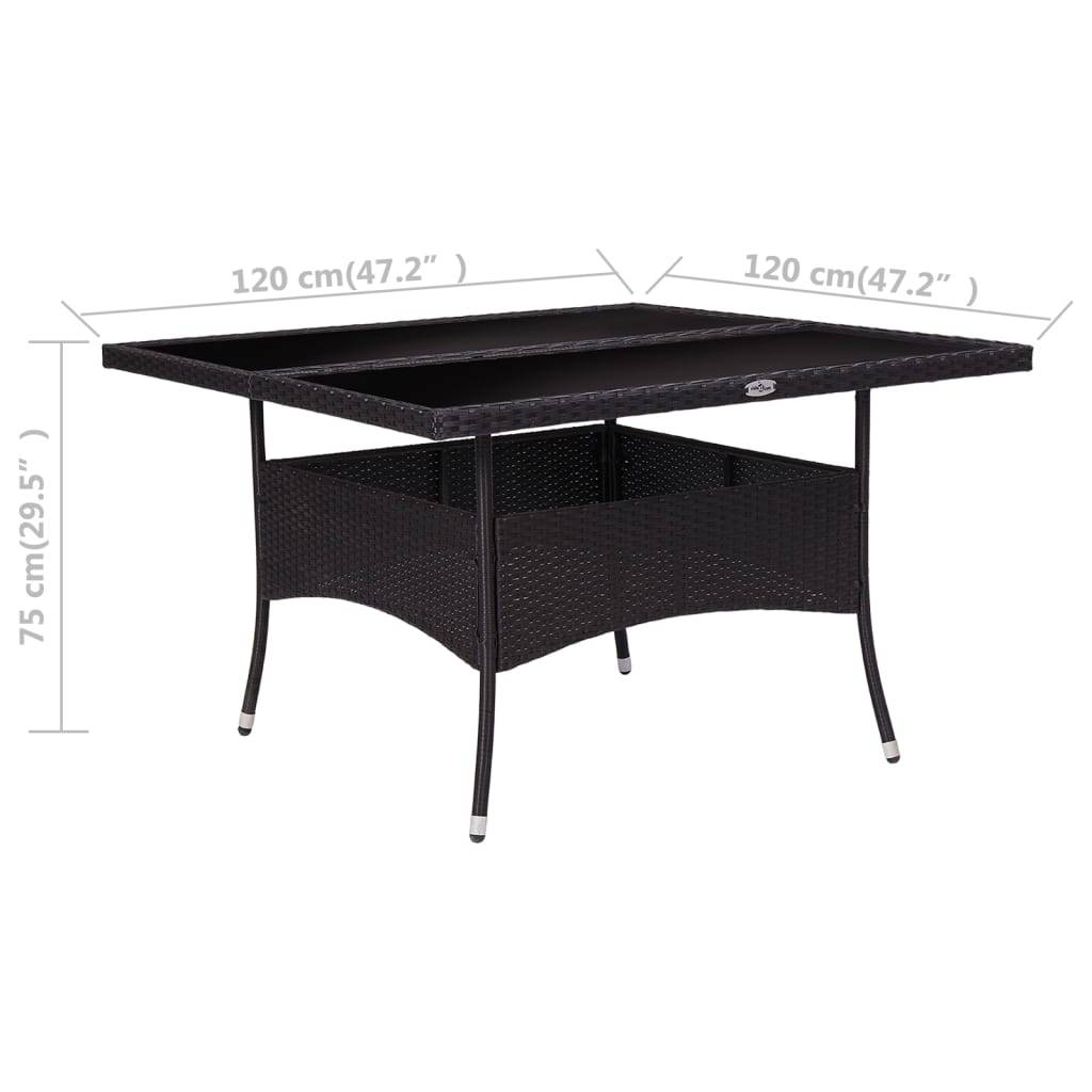 vidaXL Garten-Esstisch Schwarz Poly Rattan und Glas