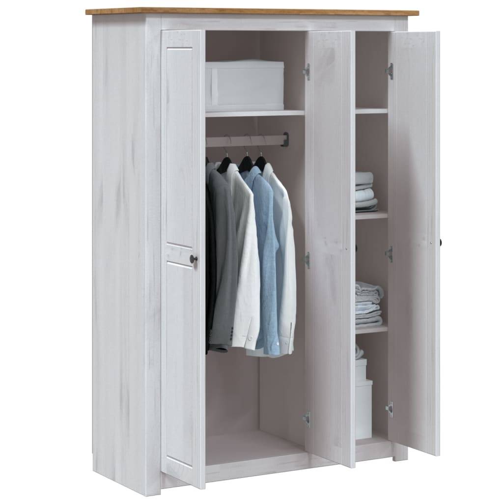 vidaXL Kleiderschrank 3-Türig Weiß 118×50×171,5 cm Kiefer Panama Serie