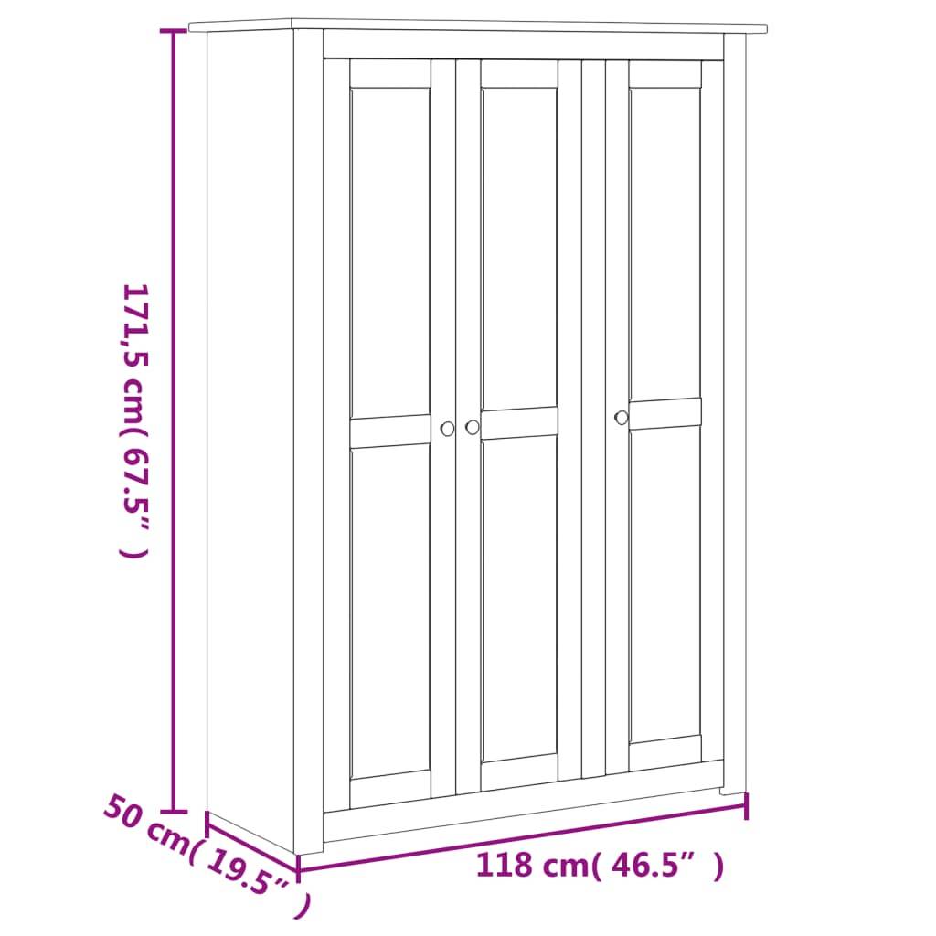 vidaXL Kleiderschrank 3-Türig Grau 118×50×171,5 cm Kiefer Panama Serie