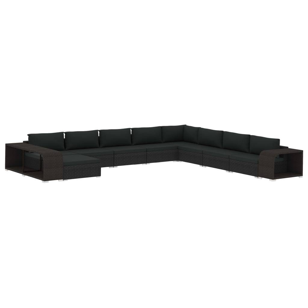 vidaXL 11-tlg. Garten-Lounge-Set mit Auflagen Poly Rattan Schwarz