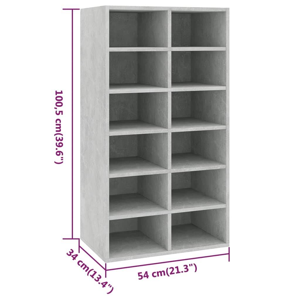 vidaXL Schuhregal Betongrau 54x34x100,5 cm Holzwerkstoff