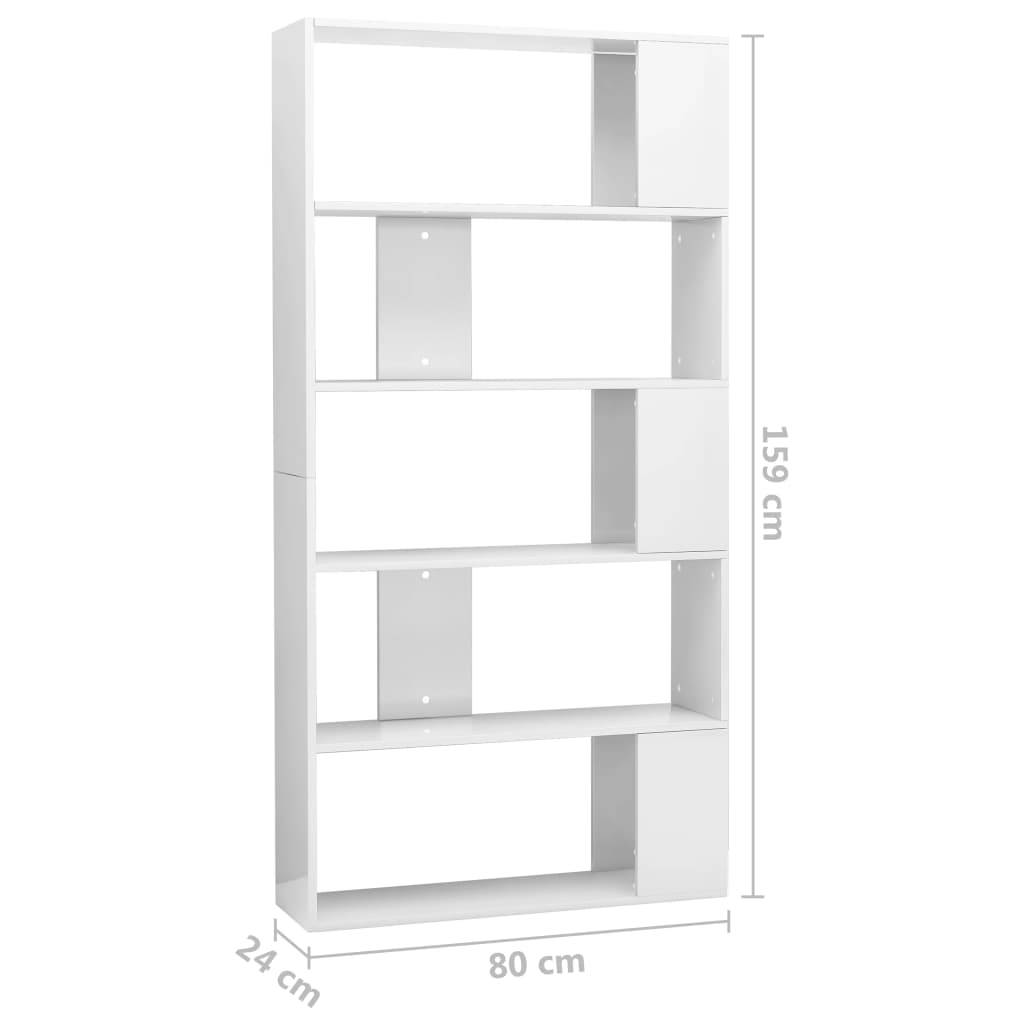 vidaXL Bücherregal/Raumteiler Hochglanz-Weiß 80x24x159 cm