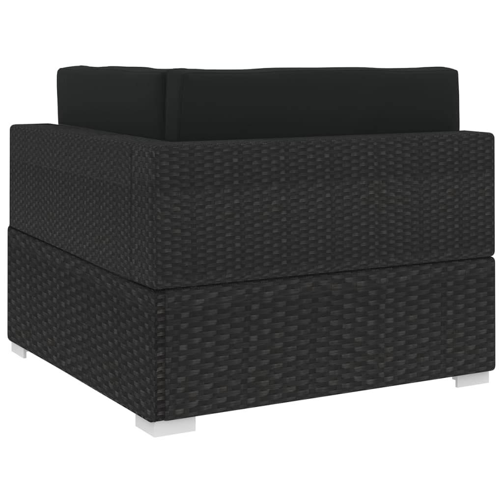 vidaXL Modular-Sofa-Eckteil 1 Stk. + Auflagen Poly Rattan Schwarz