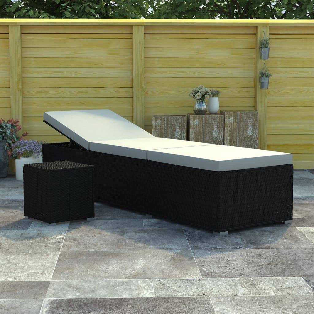 vidaXL Sonnenliege mit Auflage und Teetisch Poly Rattan Cremeweiß
