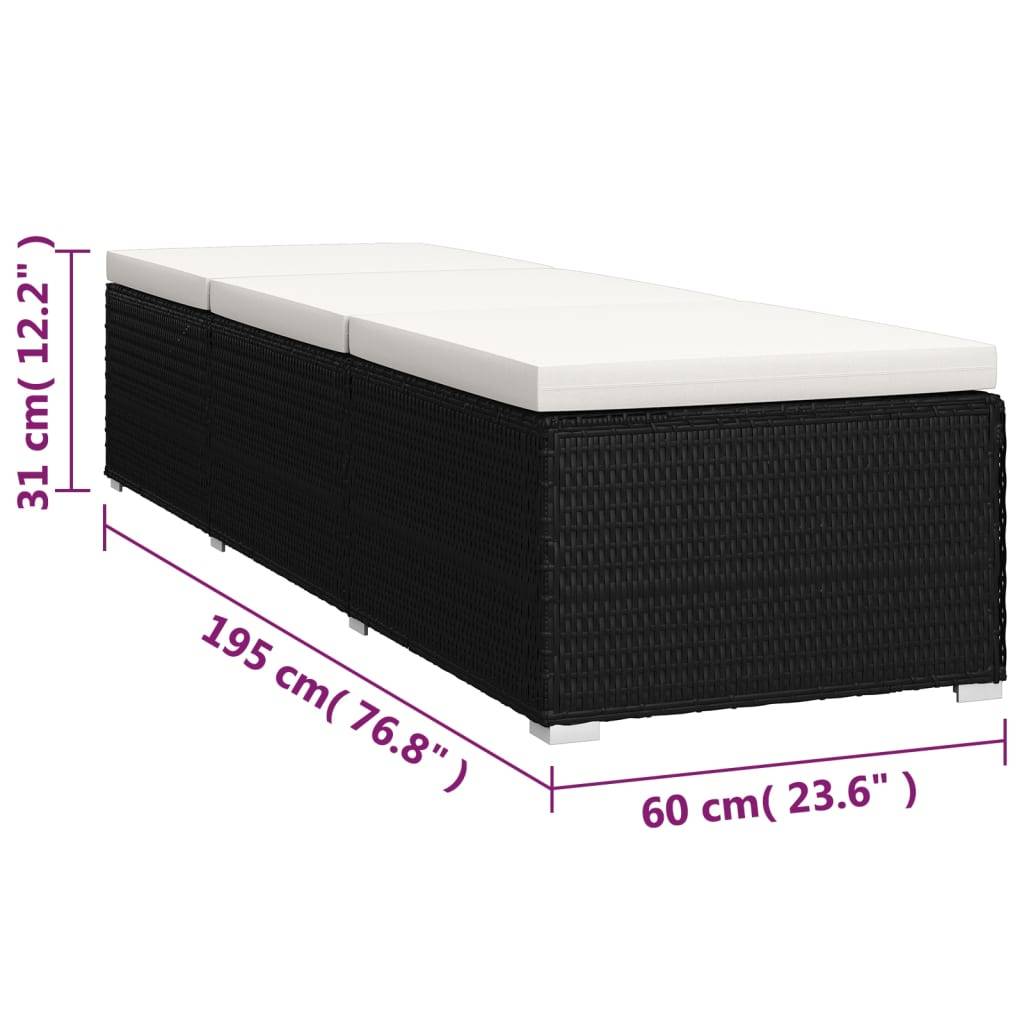 vidaXL Sonnenliege mit Auflage und Teetisch Poly Rattan Cremeweiß