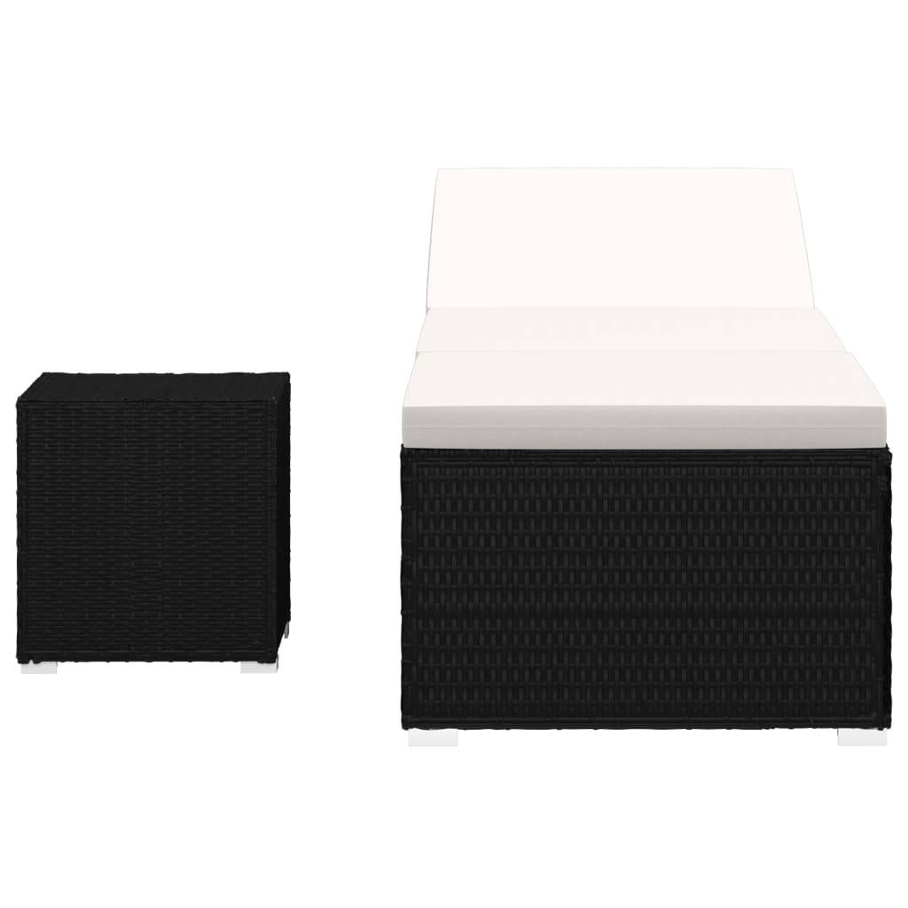 vidaXL Sonnenliege mit Auflage und Teetisch Poly Rattan Cremeweiß