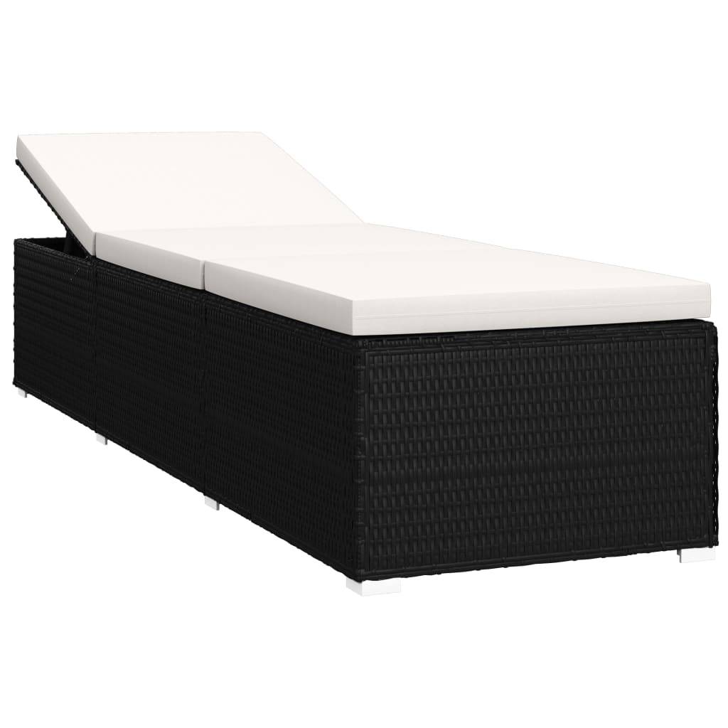 vidaXL Sonnenliege mit Auflage und Teetisch Poly Rattan Cremeweiß