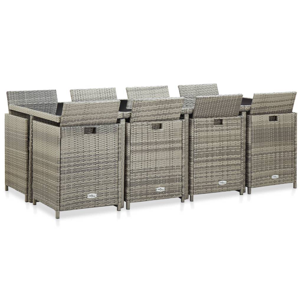 vidaXL 13-tlg. Garten-Essgruppe mit Auflagen Poly Rattan Grau