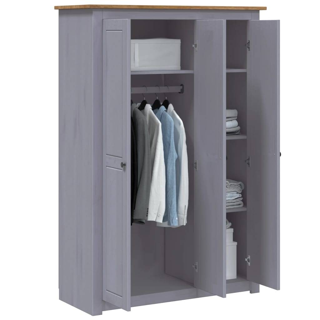 vidaXL Kleiderschrank 3-Türig Grau 118×50×171,5 cm Kiefer Panama Serie