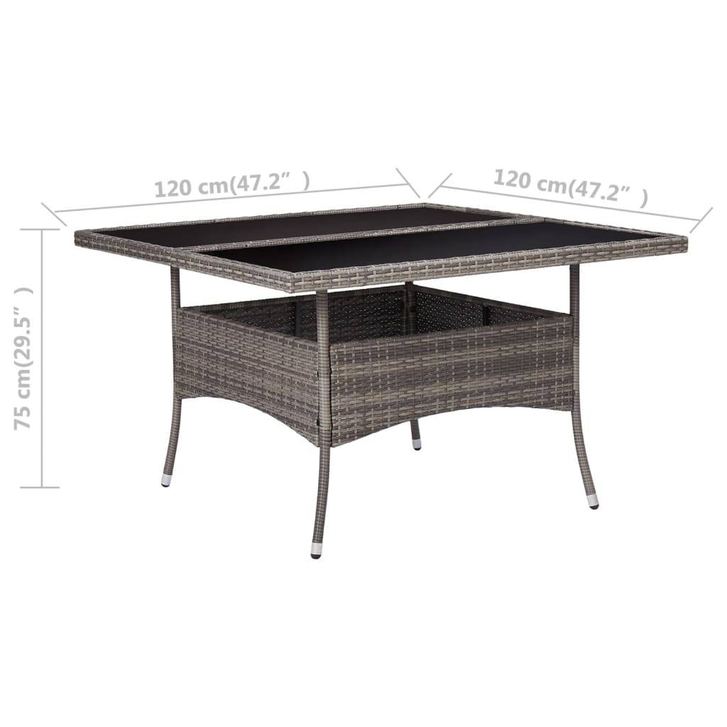 vidaXL Garten-Esstisch Grau Poly Rattan und Glas