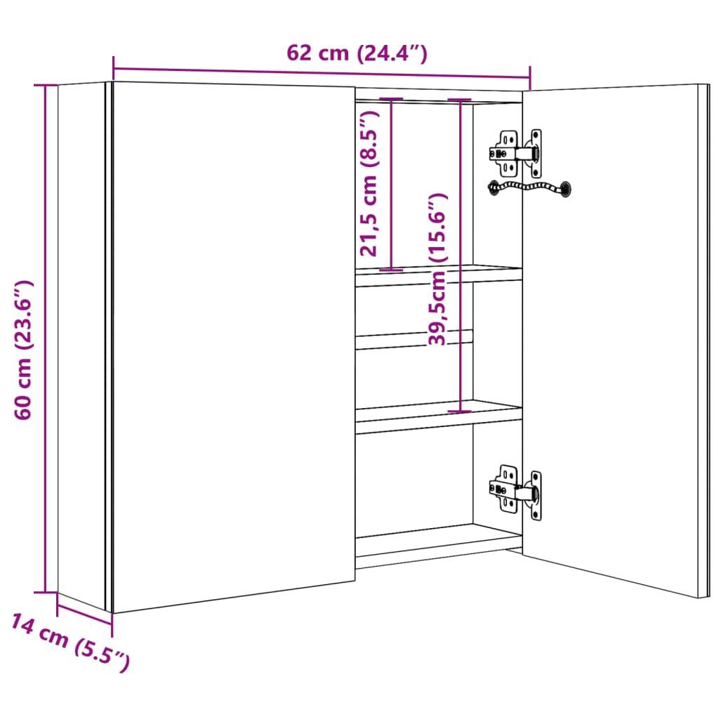 vidaXL LED-Bad-Spiegelschrank Eichenoptik 62x14x60 cm