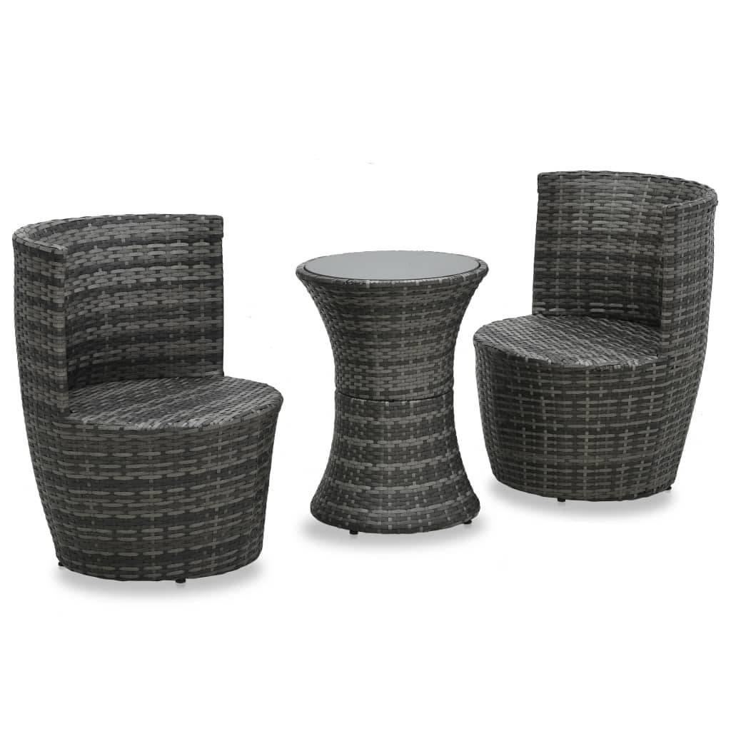 vidaXL 3-tlg. Bistro-Set mit Auflagen Poly Rattan Grau