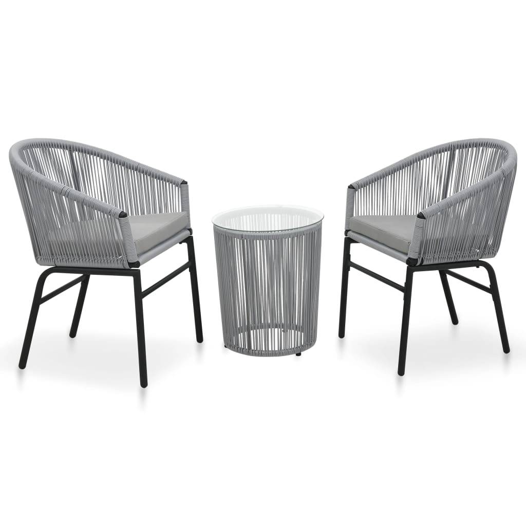 vidaXL 3-tlg. Bistro-Set mit Kissen PE-Rattan Grau