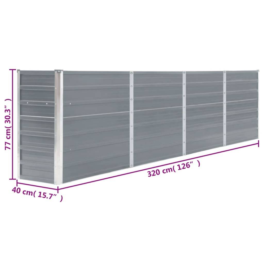 vidaXL Hochbeet 320 x 40 x 77 cm Verzinkter Stahl Grau