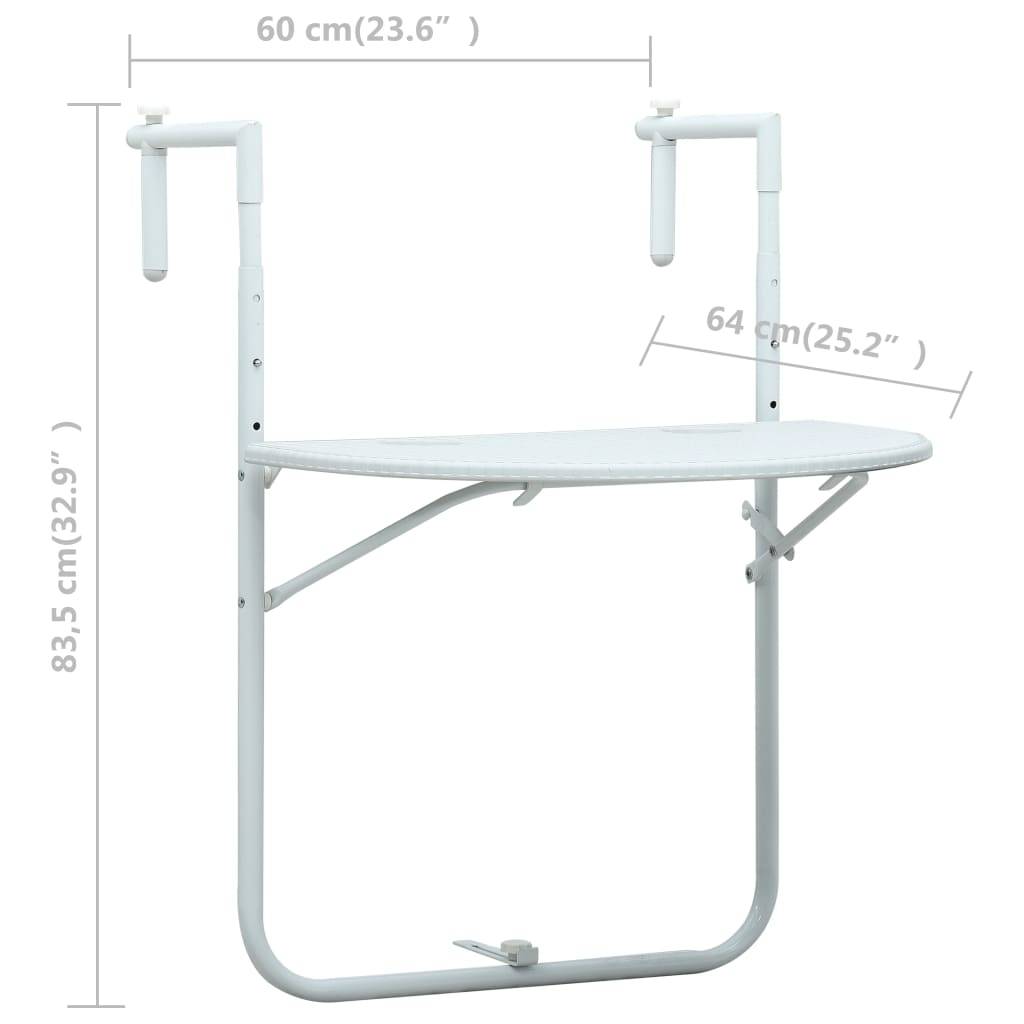 vidaXL Balkon-Hängetisch Weiß 60x64x83,5 cm Kunststoff Rattan-Optik