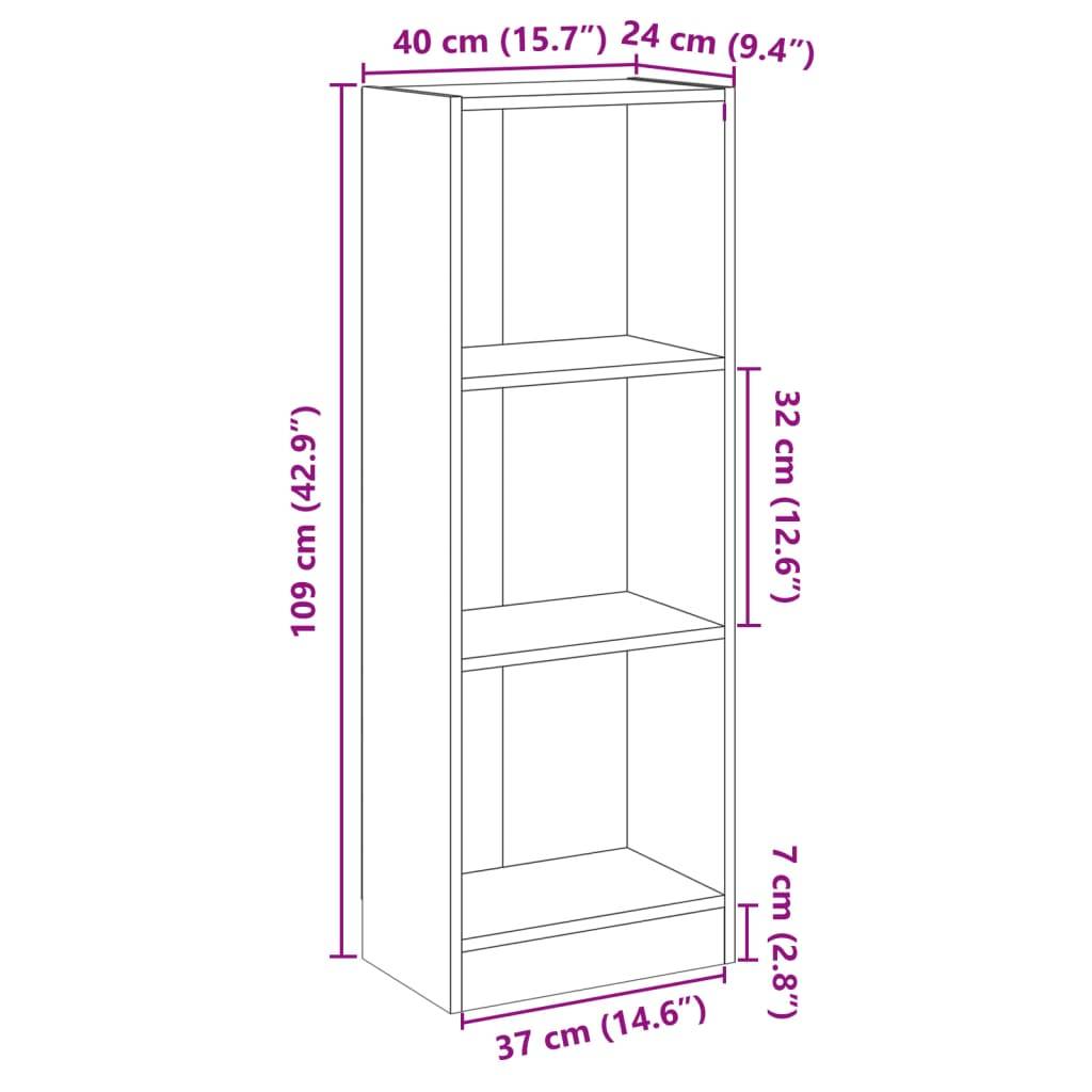 vidaXL Bücherregal 3 Fächer Grau 40x24x109 cm Holzwerkstoff
