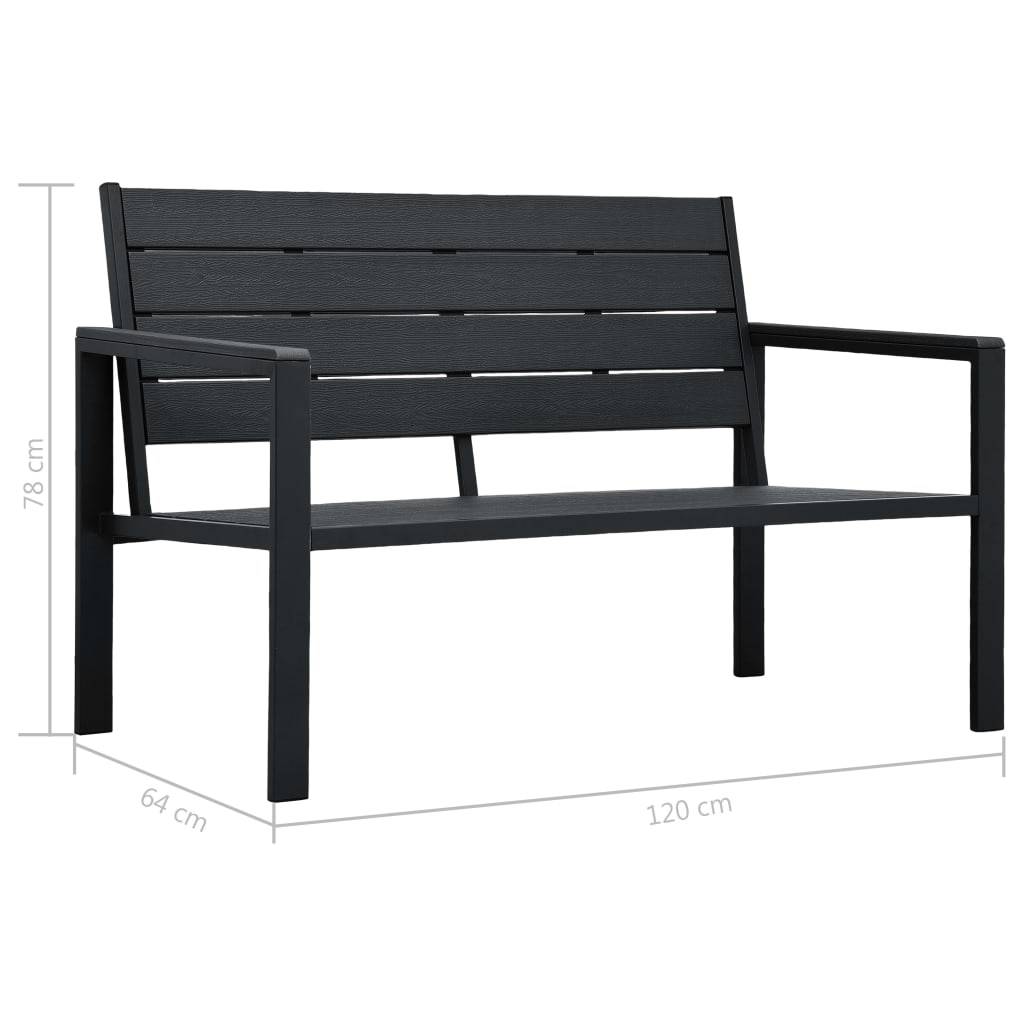 vidaXL Gartenbank 120 cm HDPE Schwarz Holz-Optik