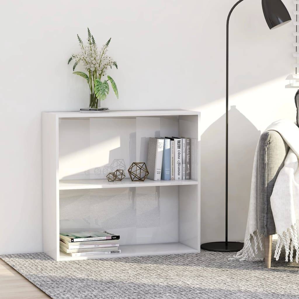 vidaXL Bücherregal 2 Fächer Hochglanz-Weiß 80x30x76,5 cm Spanplatte