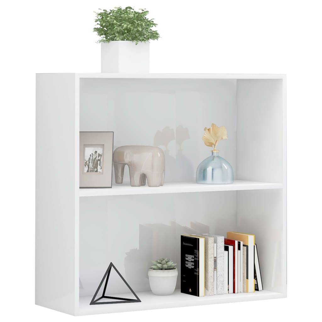 vidaXL Bücherregal 2 Fächer Hochglanz-Weiß 80x30x76,5 cm Spanplatte