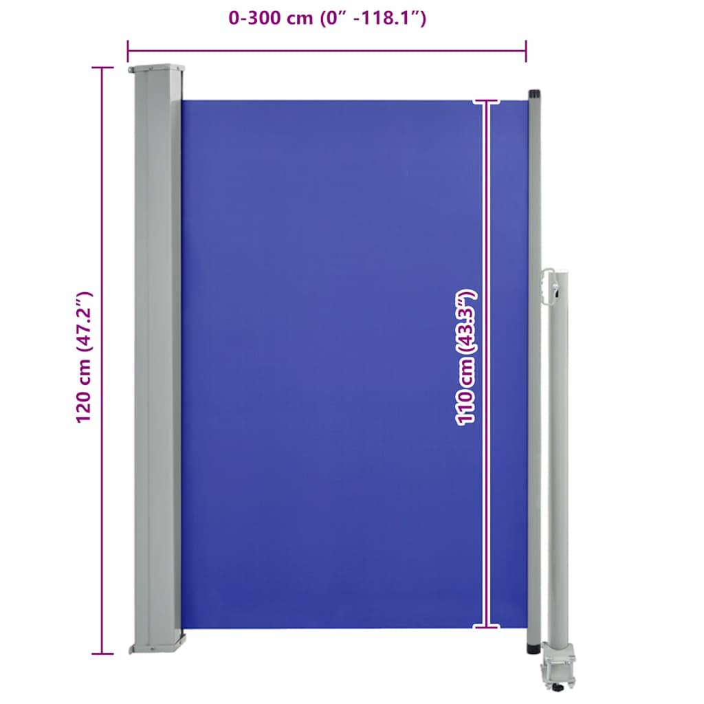 vidaXL Ausziehbare Seitenmarkise 120x300 cm Blau