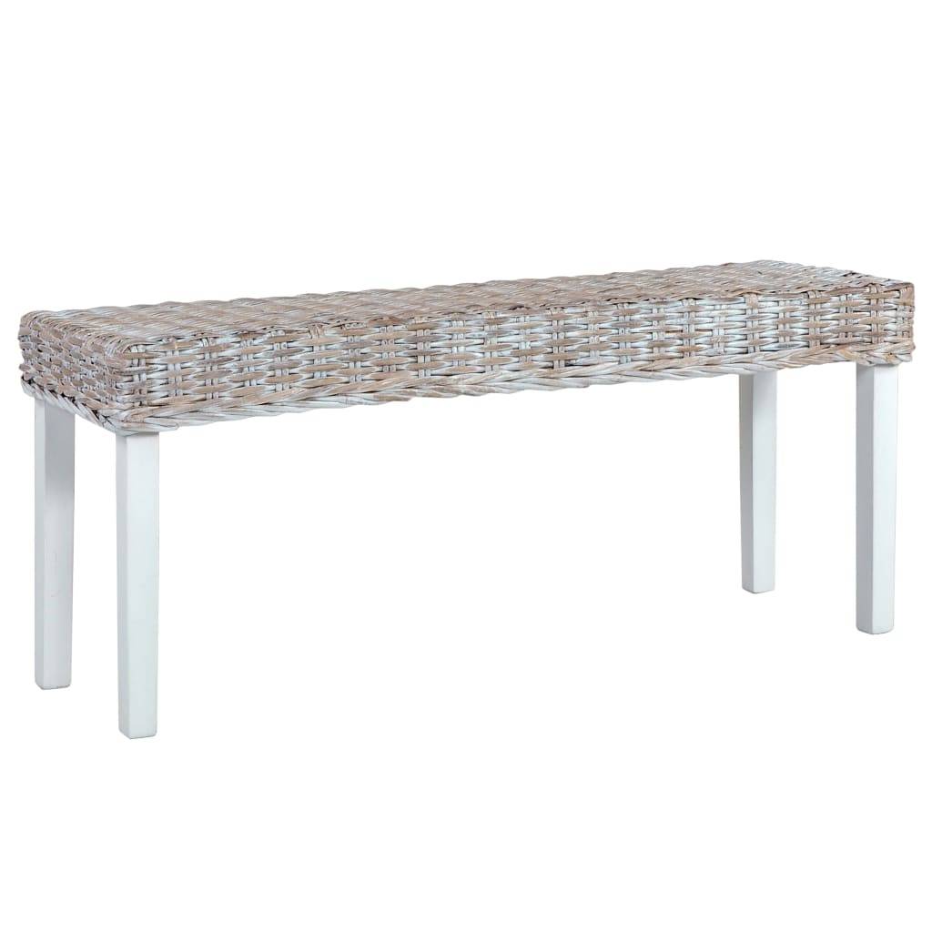 vidaXL Sitzbank 110 cm Weiß Natur Kubu-Rattan und Massivholz Mango