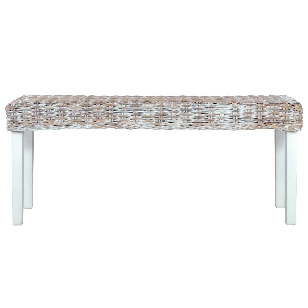 vidaXL Sitzbank 110 cm Weiß Natur Kubu-Rattan und Massivholz Mango